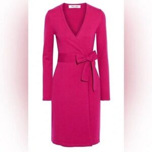 Diane Von Furstenberg Fuchsia Long Sleeve Wrap Dress